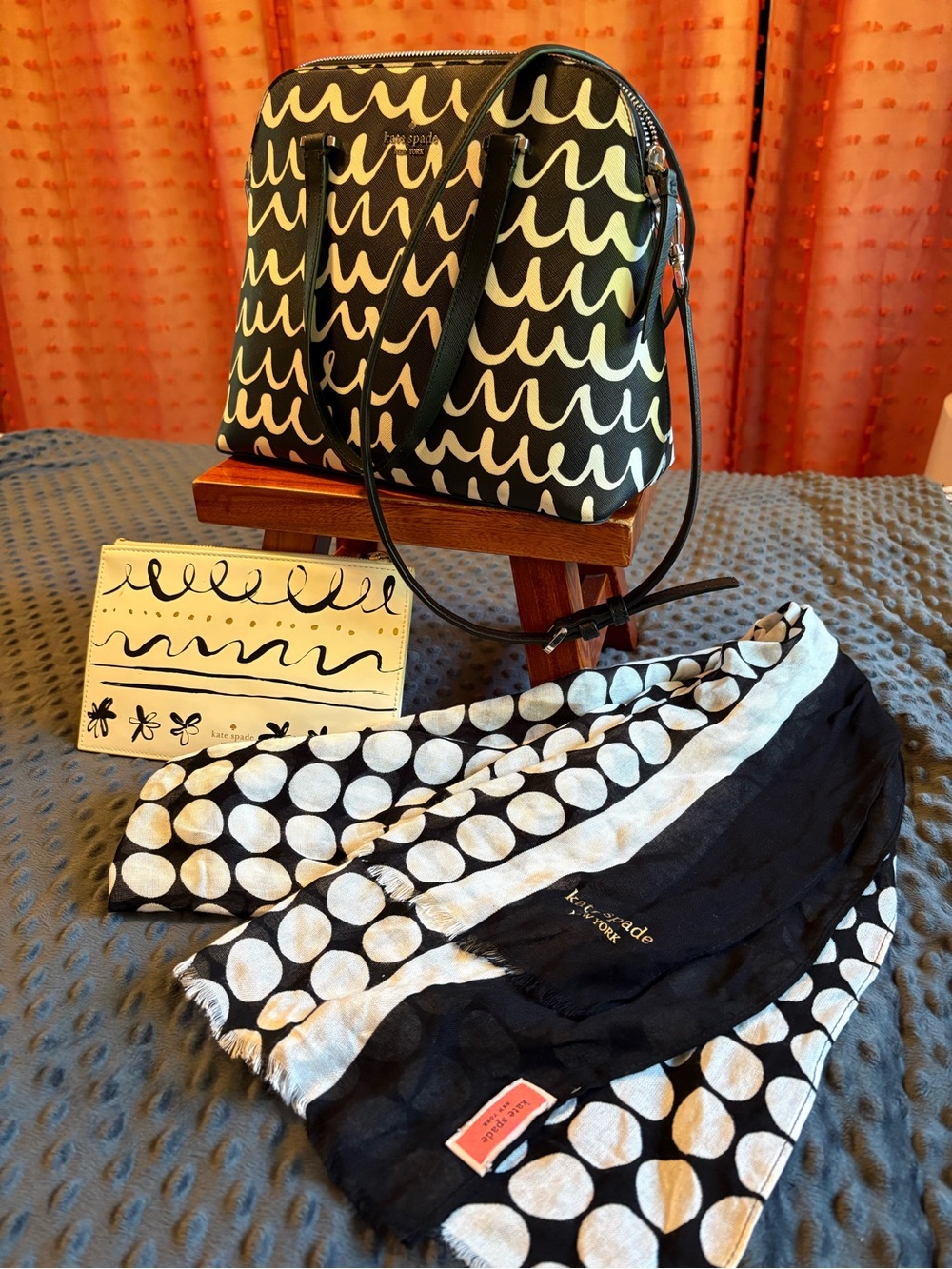 Kate Spade Set! Crossbody, Make-Up Bag, and Polka-dot Scarf